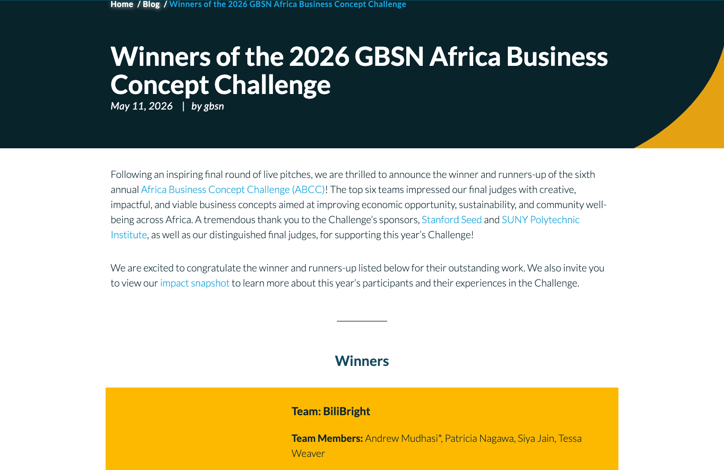 GBSN Africa Business Concept Challenge webpage preview